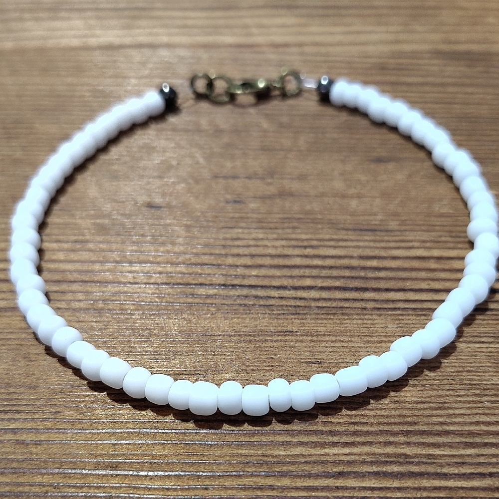 White Beaded Men's Bracelet, Handmade Men's Bracelet, Matte White, 8 Inches